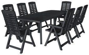 vidaXL Σετ Τραπεζαρίας Εξωτερικού Χώρου 9 Τεμαχίων Ανθρακί Πλαστικό