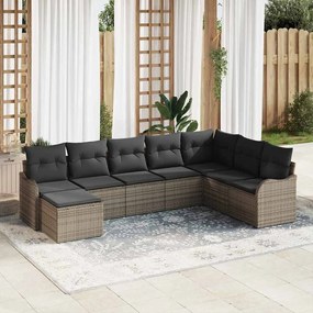 vidaXL Σετ Καναπέ Κήπου με μαξιλάρι 8 pcs Γκρι Πολυ ράταν