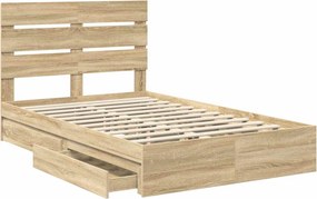 vidaXL Κρεβάτι Αποθήκης Δρύς Sonoma 135 x 190 cm Επεξεργασμένο ξύλο