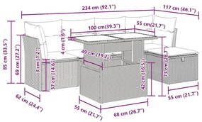 Σαλόνι Κήπου Σετ 6 Τεμαχίων Γκρι Συνθετικό Ρατάν με Μαξιλάρια - Γκρι