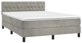 vidaXL Κρεβάτι Boxspring με Στρώμα Ανοιχτό Γκρι 140x190 εκ. Βελούδινο