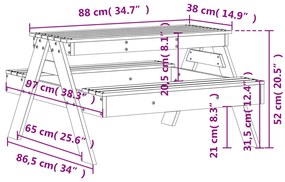 Τραπέζι Πικνίκ για Παιδιά 88x97x52 εκ. από Μασίφ Ξύλο Πεύκου - Καφέ