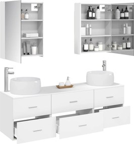 vidaXL Σετ Επίπλων Μπάνιου 5 pcs Λευκό Επεξεργασμένο Ξύλο και Γυαλί