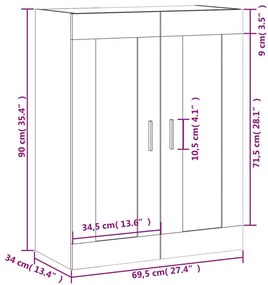 Ντουλάπι Επιτοίχιο Γκρι Sonoma 69,5 x 34 x 90 εκ. Επεξεργ. Ξύλο - Γκρι