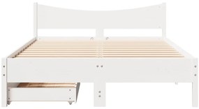 vidaXL Πλαίσιο Κρεβατιού Συρτάρια Λευκό 140x200 εκ. Μασίφ Ξύλο Πεύκου