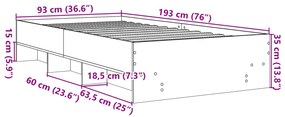 Πλαίσιο Κρεβατιού Γκρι Sonoma 90 x 190 εκ. Επεξεργασμένο Ξύλο - Γκρι