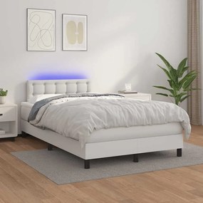 vidaXL Κρεβάτι Boxspring με Στρώμα &amp; LED Λευκό 120x190 εκ. Συνθ. Δέρμα