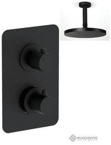 Eurorama TONDA Thermo Black matt Κεφαλή Ø30εκ. +Θερμοστατικός μίκτης εντοιχισμού 2 ή 3 εξόδων με εκτροπέα