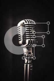 Intra Συλλεκτικό Ξύλινο Παζλ Plywood  4mm - Vintage μικρόφωνο σε σκούρο φόντο Σε Ξύλινο Κουτί - Διαστάσεις: 10x10 cm – 25 κομμάτια