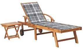vidaXL Ξαπλώστρα από Μασίφ Ξύλο Teak με Τραπέζι και Μαξιλάρι