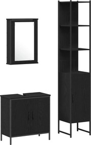 vidaXL Σετ Επίπλων Μπάνιου με ράφι 3 pcs Μαύρο Επεξεργασμένο ξύλο