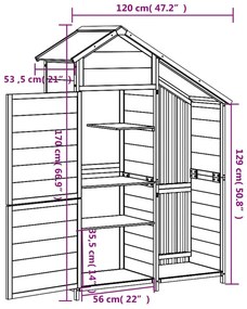 Αποθήκη Εργαλείων Κήπου Καφέ 120x53,5x170 εκ. Μασίφ Ξύλο Πεύκου - Καφέ