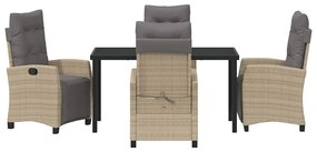vidaXL Σέτ φαγητού για κήπο με μαξιλάρι 5 pcs Μπεζ συνθετικό ρατάν
