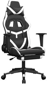 vidaXL Καρέκλα Gaming Μασάζ Υποπόδιο Μαύρο/Λευκό από Συνθετικό Δέρμα