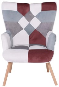 MARON Πολυθρόνα - Μπερζέρα Ξύλο Φυσικό, Ύφασμα Patchwork Brown 72x68x91cm