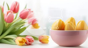 Intra Συλλεκτικό Ξύλινο Παζλ Plywood 4mm - Σύνθεση τουλίπας με θέμα το Πάσχα σε ροζ μπολ Σε Ξύλινο Κουτί - Διαστάσεις Puzzle: 10x10 cm – 25 κομμάτια