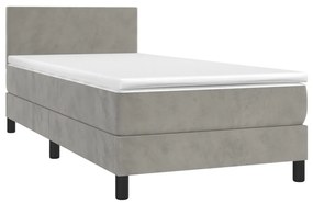 vidaXL Κρεβάτι Boxspring με Στρώμα & LED Αν.Γκρι 90x200 εκ. Βελούδινο