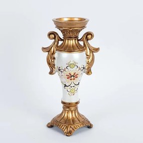 Κηροπήγιο Πορσελάνης-Polyresin Λευκό-Χρυσό 15x9,5x29εκ. ESTHETI 752-21016