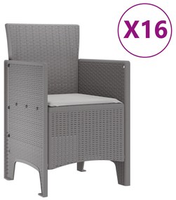 vidaXL 17 Τεμαχίων Σετ Τραπεζαρίας Κήπου με Μαξιλάρια Ανοιχτό Γκρι Πολυ Ρατάν