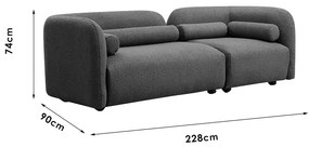 Καναπές 3θέσιος Tranquil pakoworld ύφασμα μπουκλέ γκρι 228x90x74εκ