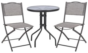 OUTDOOR DINING SET 3PCS LIMA  METAL ROUND TABLE &amp; 2 FOLDABLE CHAIRS-GREY