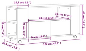 Έπιπλο Τηλεόρασης Μαύρο 102x34,5x43 εκ. Επεξεργασμένο Ξύλο - Μαύρο