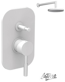 La Torre NEW TECH Μίκτης εντοιχισμού 2 εξόδων με εκτροπέα &amp; Ανακλινόμενη κεφαλή Ø30εκ + μπράτσο τοίχου 35εκ White Matt