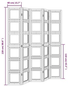 Διαχωριστικό Χώρου με 5 Πάνελ Λευκό από Μασίφ Ξύλο Παυλώνιας - Λευκό