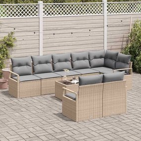 vidaXL Σετ Καναπέ Κήπου με μαξιλάρι 9 pcs Μπέζ και Ανοιχτό Γκρι
