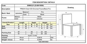 Καρέκλα Fresh KD Χρώμιο/PVC Μαύρο 45x52x100cm (Σετ 4 ΤΕΜ)