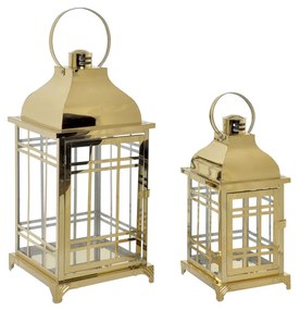 Σετ φαναριών DKD Home Decor Χρυσό Μέταλλο Κρυστάλλινο 22 x 22 x 49 cm 22 x 22 x 57 cm (2 Τεμάχια)