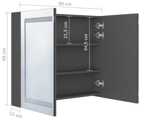 Καθρέφτης Μπάνιου με Ντουλάπι &amp; LED Γκρι 80x12x68 εκ. - Γκρι