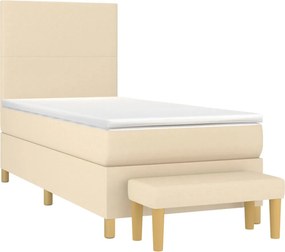 vidaXL Κρεβάτι Boxspring με Στρώμα Κρεμ 90x200 εκ.Υφασμάτινο