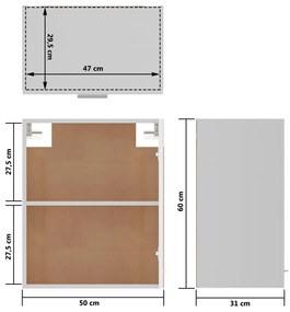 Ντουλάπια Κρεμαστά 2 τεμ. Γυαλ. Λευκό 50x31x60 εκ. Επεξ. Ξύλο - Λευκό