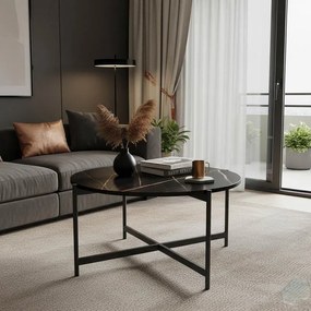 Τραπεζάκι σαλονιού Aisle μελαμίνης μαύρο μαρμάρου-μαύρο μέταλλο Φ80x45εκ 80x80x45 εκ.