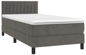 vidaXL Κρεβάτι Boxspring με Στρώμα & LED Σκ. Γκρι 100x200εκ. Βελούδινο