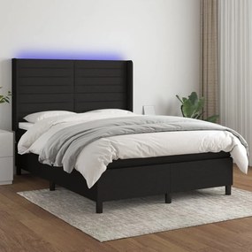 Κρεβάτι Boxspring με Στρώμα & LED Μαύρο 140x200 εκ. Υφασμάτινο
