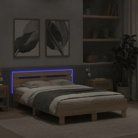 Πλαίσιο Κρεβατιού με Κεφαλάρι/LED Sonoma δρυς 120x200 εκ. - Καφέ