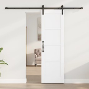vidaXL Συρόμενη Πόρτα με Σετ Χαλκογραφίας Λευκή 61x198,5 εκ Συμπαγές Ξύλο Πεύκο