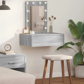 vidaXL Επιτοίχιο Τραπέζι Μακιγιάζ με LED Φώτα Γκρι Σονόμα