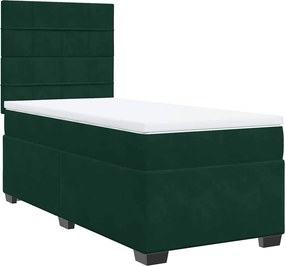 vidaXL Κρεβάτι Boxspring με Στρώμα Σκούρο Πράσινο 100x200εκ. Βελούδινο
