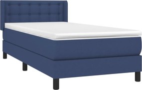 vidaXL Κρεβάτι Boxspring με Στρώμα Μπλε 90x190 εκ.Υφασμάτινο