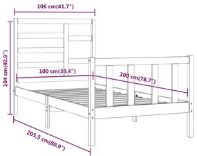 Πλαίσιο Κρεβατιού Μαύρο 100 x 200 εκ. από Μασίφ Ξύλο Πεύκου - Μαύρο