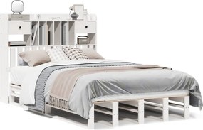 vidaXL Κρεβάτι Βιβλιοθήκη Χωρίς Στρώμα Λευκό 135x190 εκ Μασίφ Πεύκο