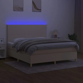 vidaXL Κρεβάτι Boxspring με Στρώμα &amp; LED Κρεμ 160x200 εκ. Υφασμάτινο