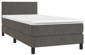 vidaXL Κρεβάτι Boxspring με Στρώμα & LED Σκ. Γκρι 80x200 εκ. Βελούδινο