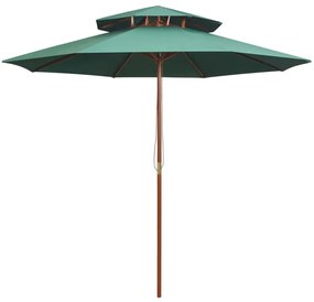 Ομπρέλα με Διπλή Οροφή Πράσινη 270 x 270 εκ. με Ξύλινο Ιστό - Πράσινο