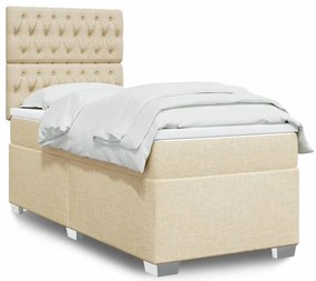 vidaXL Κρεβάτι Boxspring με Στρώμα Κρεμ 100 x 200 εκ. Υφασμάτινο