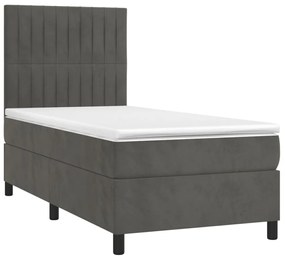 vidaXL Κρεβάτι Boxspring με Στρώμα Σκούρο Γκρι 90x190 εκ. Βελούδινο