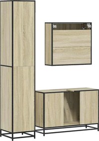 vidaXL Σετ Επίπλων Μπάνιου 3 Τεμαχίων Sonoma Δρυς Επεξεργασμένο Ξύλο
